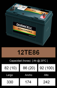 Batería Duracell 12TE86